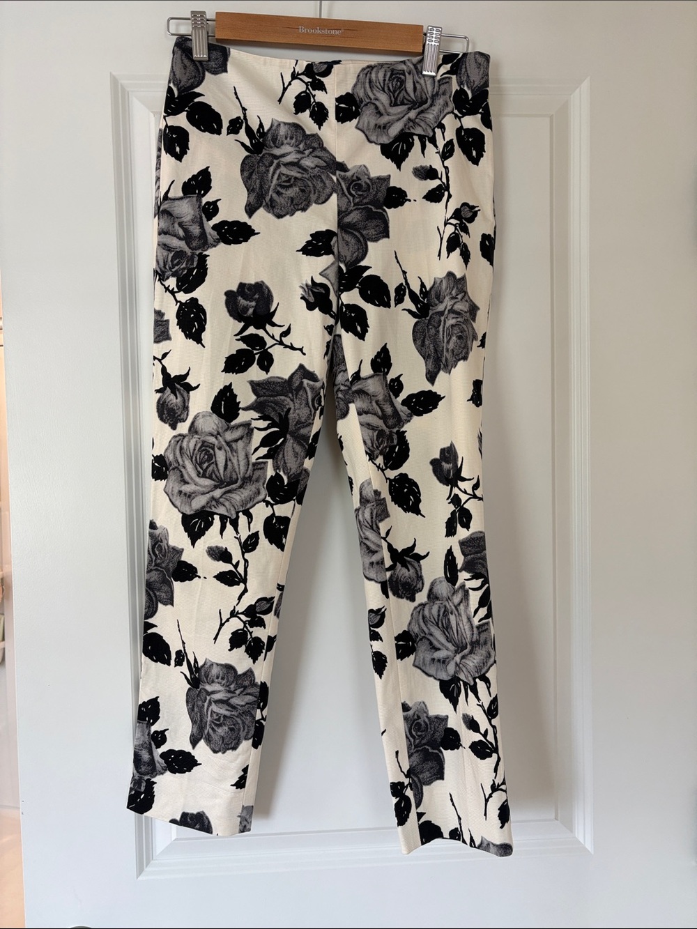Talbots Black & Cream Floral Straight-Leg Ponte Pants